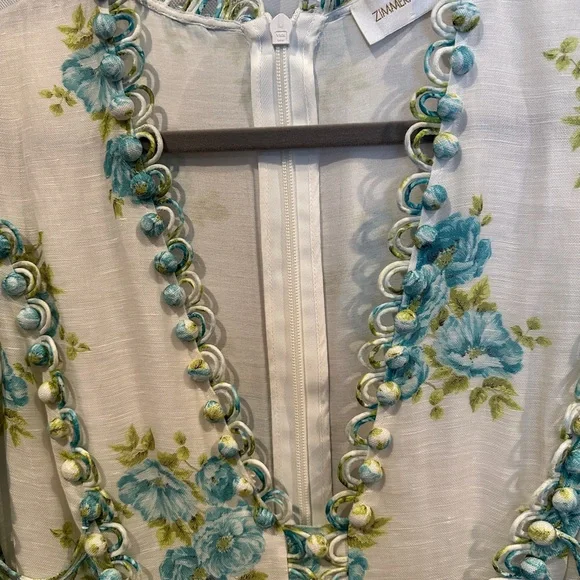 Rare! Zimmermann Whitewave Honeymoon blue and Green Embroidered Dress Size 2 - Picture 8 of 10